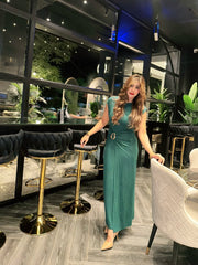 Women's Round Neck Short Sleeve Metal Decor Slim Fit Dress