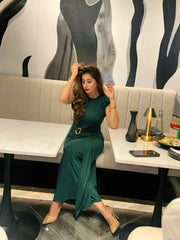 Women's Round Neck Short Sleeve Metal Decor Slim Fit Dress