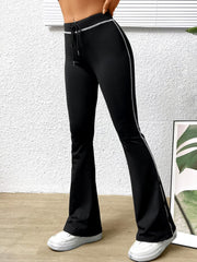 BLACK CONTRAST DRAWSTRING WAIST FLARE LEG PANT