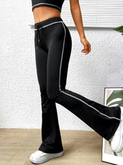 BLACK CONTRAST DRAWSTRING WAIST FLARE LEG PANT