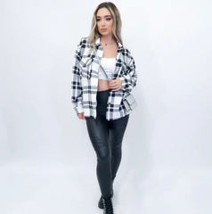 PLUS BLACK CHECKED POCKET FRONT SHACKET