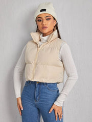SLEEVELESS ZIP UP CROP VEST PUFFER JACKET