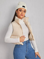 SLEEVELESS ZIP UP CROP VEST PUFFER JACKET