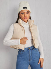 SLEEVELESS ZIP UP CROP VEST PUFFER JACKET