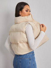SLEEVELESS ZIP UP CROP VEST PUFFER JACKET