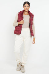 HOODED PADDED GILET JACKET-WINE