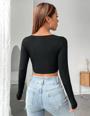 Women Shirts Square Neck Crop Tee