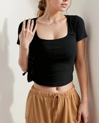 Solid Square Neck Crop T-Shirt