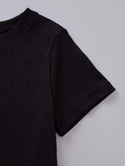 BLACK AND WHITE TWEEN GIRL ROUND NECK TOP & BELTED WIDE LEG PANTS