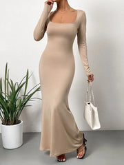 SQUARE NECK LONG SLEEVE BODYCON