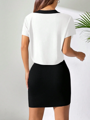 SOLID COLOR RIBBED BODYCON TANK DRESS AND BATWING SLEEVE TOP CASUAL SET