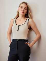Women CONTRAST PIPING BUTTON FRONT TANK TOP