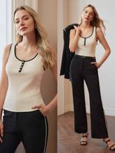 Women CONTRAST PIPING BUTTON FRONT TANK TOP