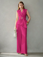 Women ASYMMETRICAL HEM PEAK LAPEL WAISTCOAT SUIT