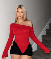 Women's Asymmetrical Neck Ruched Tee