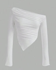 Women's Asymmetrical Neck Ruched Tee