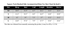 SQUARE NECK RUCHED SIDE ASYMMETRICAL HEM TEE