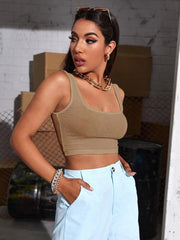 SQUARE NECK RIB-KNIT CROP TANK TOP