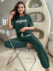 LETTER GRAPHIC DROP SHOULDER TEE & DRAWSTRING WAIST PANT