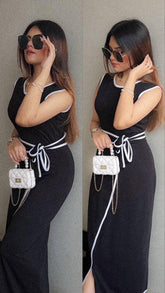 Women Elegant Sleeveless Belted Dress
