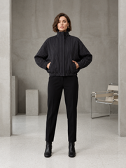 PINSTRIPE FUNNEL NECK BOMBER JACKET