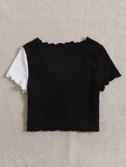 QUTIE TWO TONE LETTUCE TRIM CROP TOP