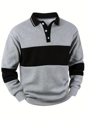 MEN'S BUTTON-UP LONG SLEEVE STRIPED PULLOVER SWEATSHIRT