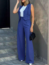 WOMEN'S SUMMER CASUAL COMMUTER SOLID COLOR VEST AND PANTS SET