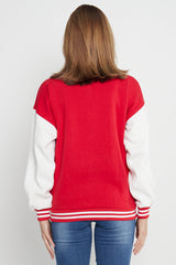 RED LETTER PATCHED CONTRAST SLEEVE VARSITY JACKET