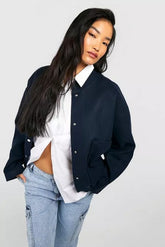 WOOL LOOK OVERSIZED BOMBER JACKET NAVY
