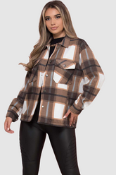 PLUS BROWN CHECKED POCKET FRONT SHACKET