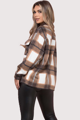 PLUS BROWN CHECKED POCKET FRONT SHACKET