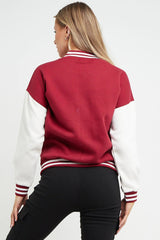 WINE LETTER PATCHED CONTRAST SLEEVE VARSITY JACKET