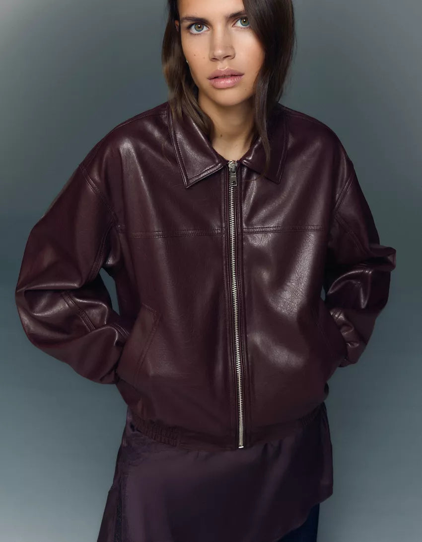 LEATHER EFFECT BOMBER JACKET