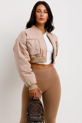 CROP BOMBER JACKET WITH POCKETS