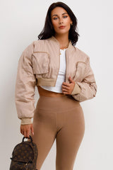 CROP BOMBER JACKET WITH POCKETS