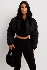 CROP BOMBER JACKET WITH POCKETS