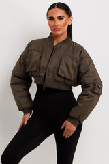 CROP BOMBER JACKET WITH POCKETS
