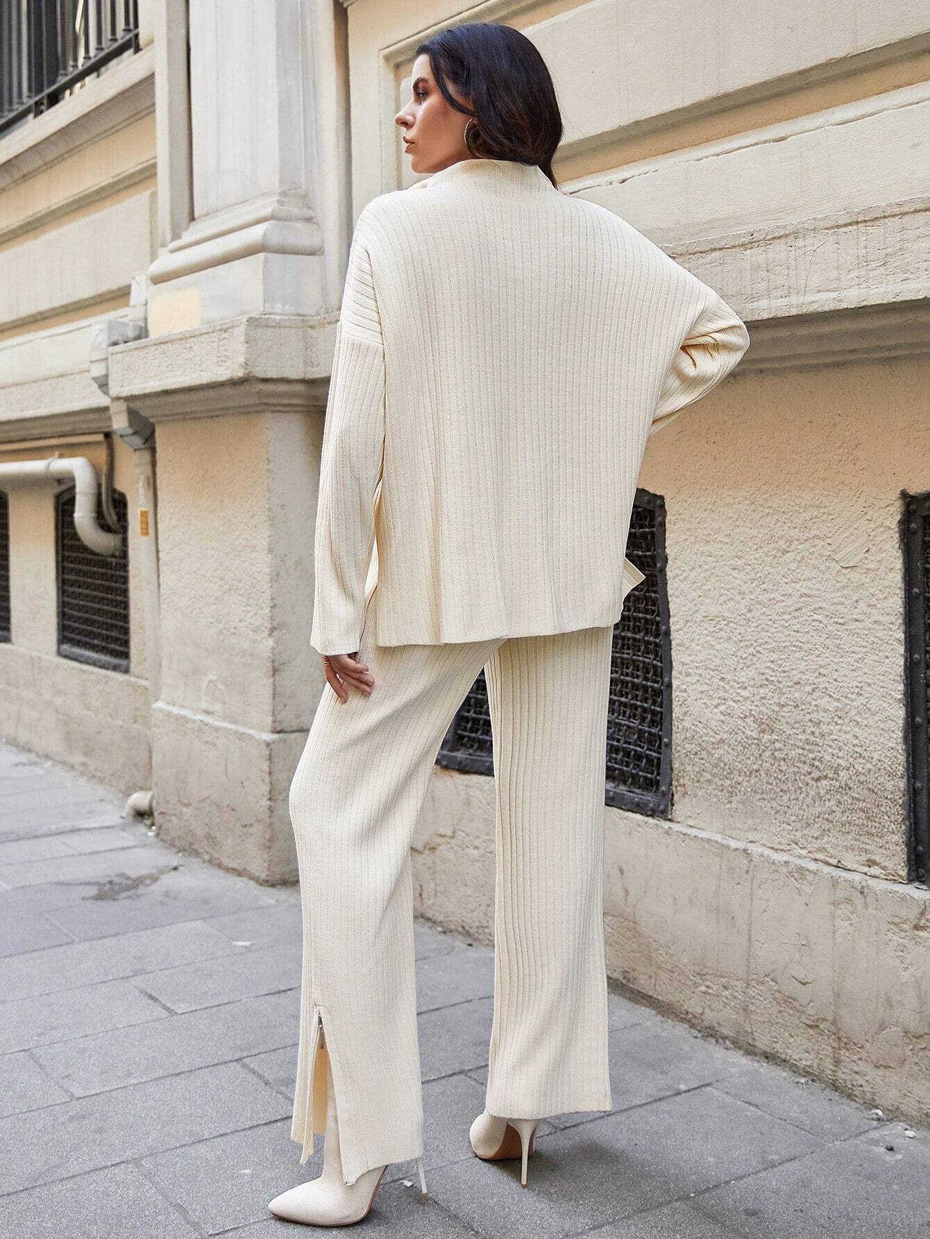 HALF ZIP DROP SHOULDER SWEATER & KNIT PANTS