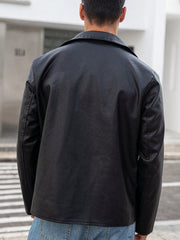 MEN ZIP UP PU LEATHER MOTO JACKET