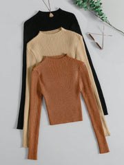 MOCK NECK RIBBED KNIT TOP