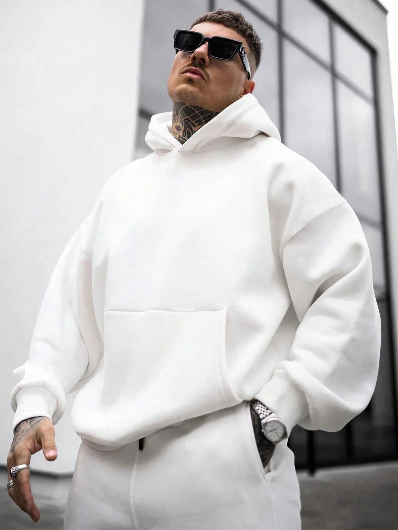 MEN KANGAROO POCKET DROP SHOULDER HOODIE