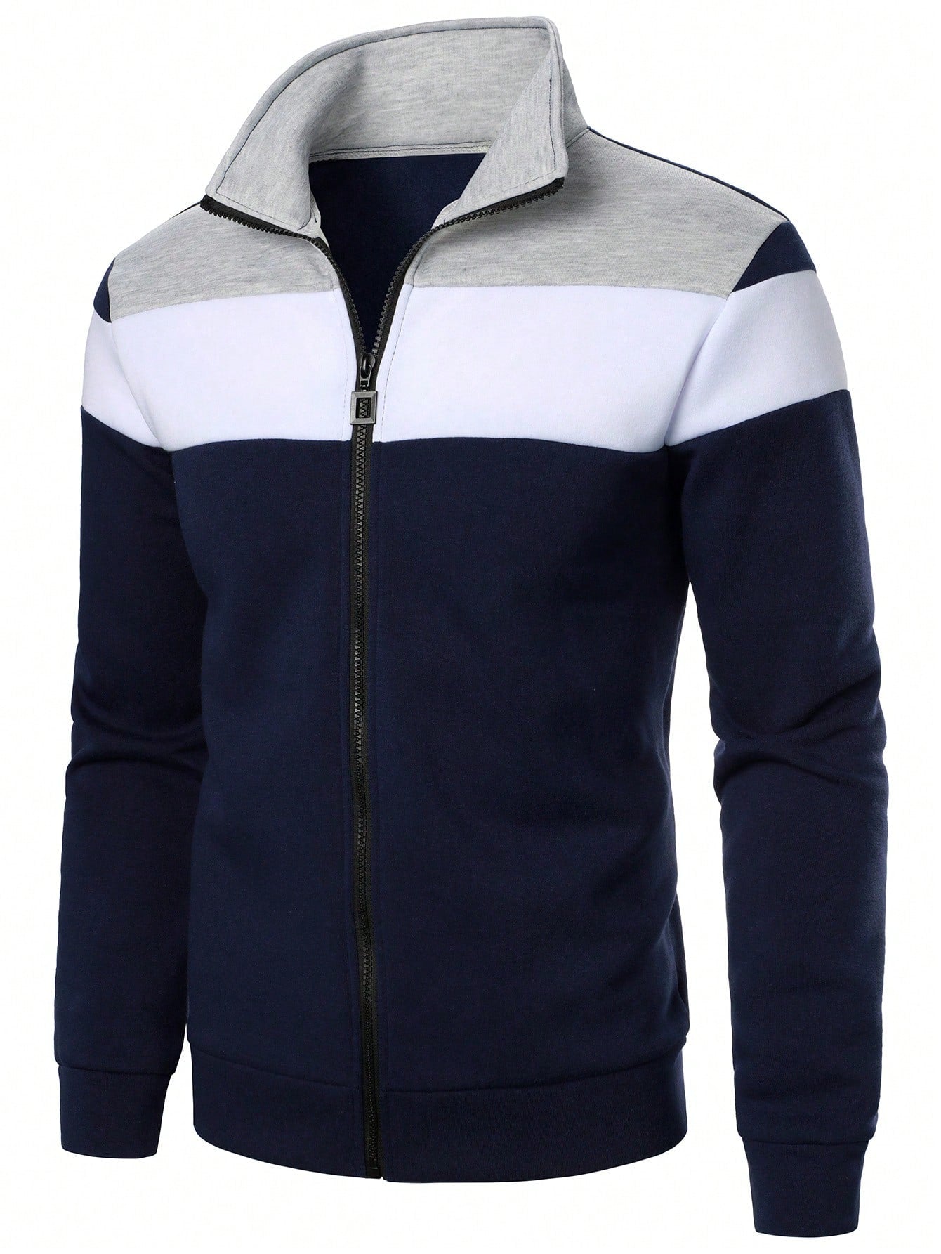 MEN COLOR BLOCK ZIP UP SWEATSHIRT