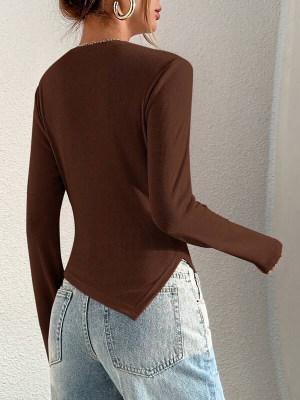 Women's Mock Neck Seam Detail Split Hem Tee