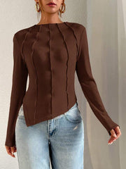 Women's Mock Neck Seam Detail Split Hem Tee