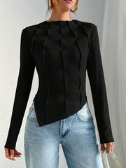 Women's Mock Neck Seam Detail Split Hem Tee
