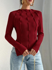Women's Mock Neck Seam Detail Split Hem Tee