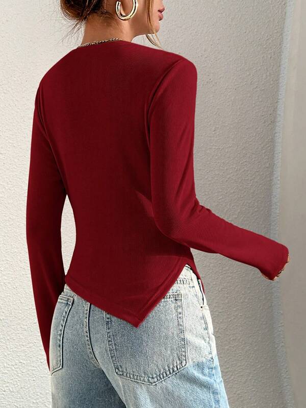 Women's Mock Neck Seam Detail Split Hem Tee