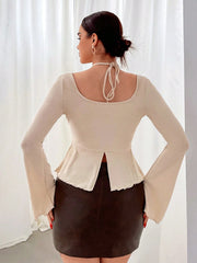 CRISSCROSS DRAWSTRING HALTER NECK TIE TOP