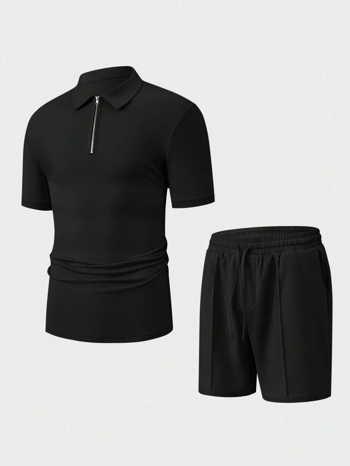 MEN'S CASUAL SOLID COLOR SHORT SLEEVE POLO SHIRT & SHORTS SET